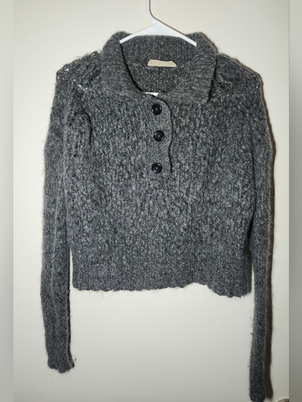 Everlane XS The Lofty-Knit Henley Button Gray Wool Alpaca Blend Sweater
